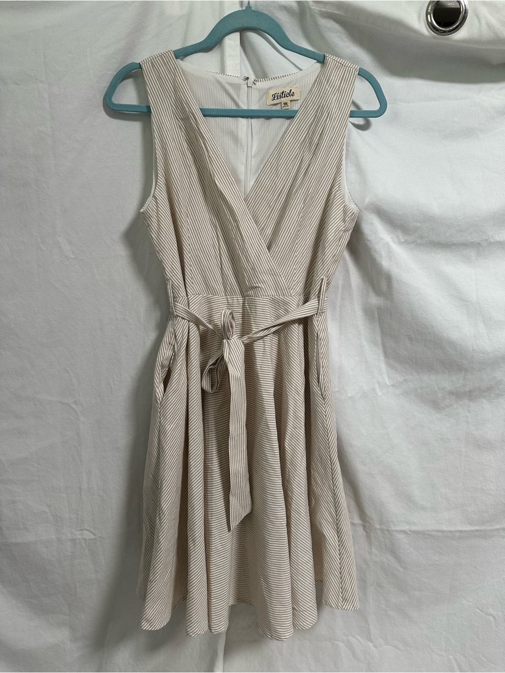 Listicle Beige Striped A-Line Midi Dress